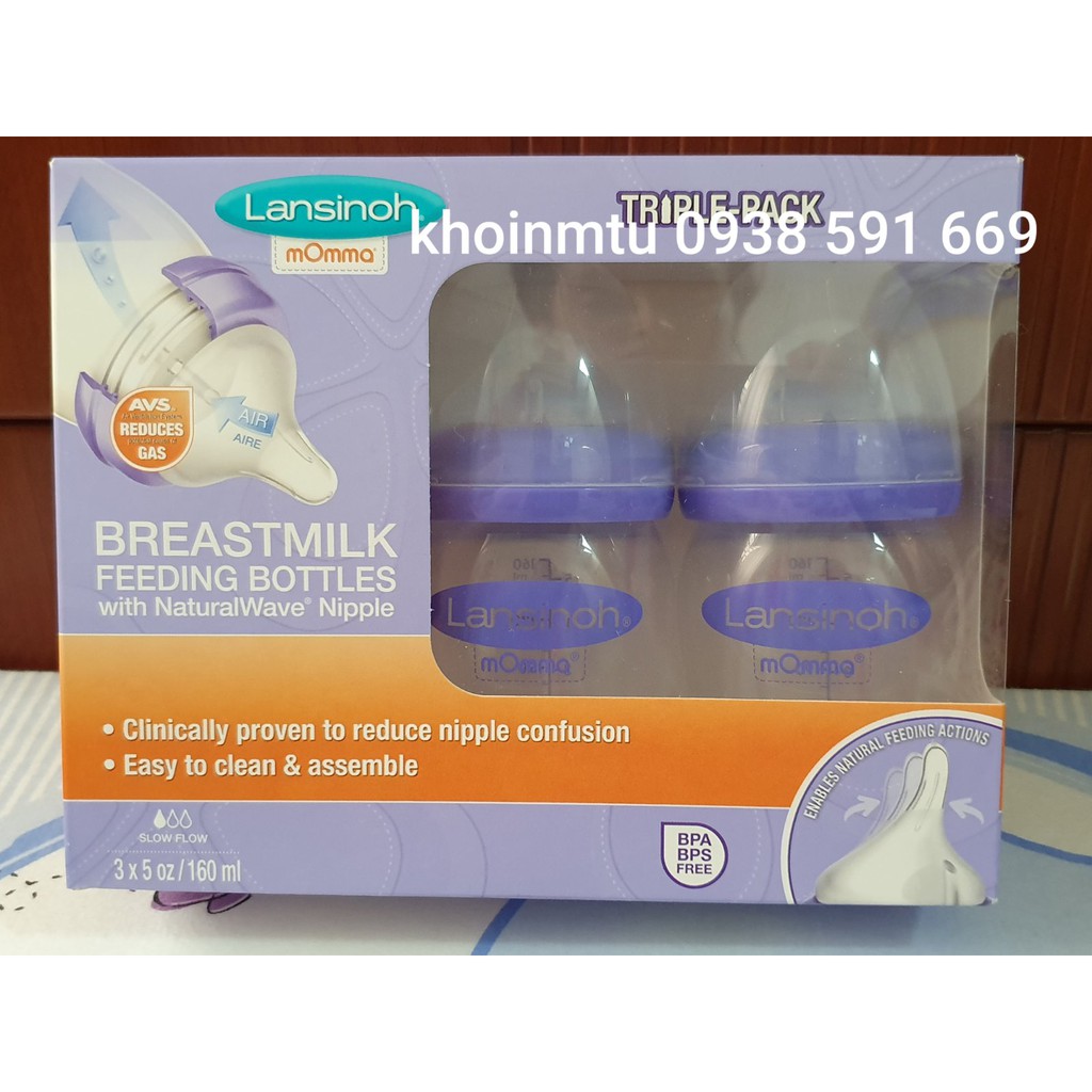 Bình sữa Lansinoh Momma 160ml / 240ml (đi với ti size S, size M và size L) nhựa PP, BPA free chính hãng