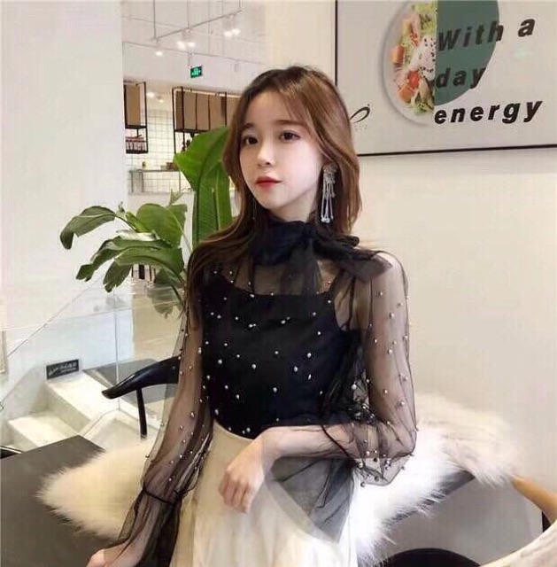 Áo nơ voan 2 lớp