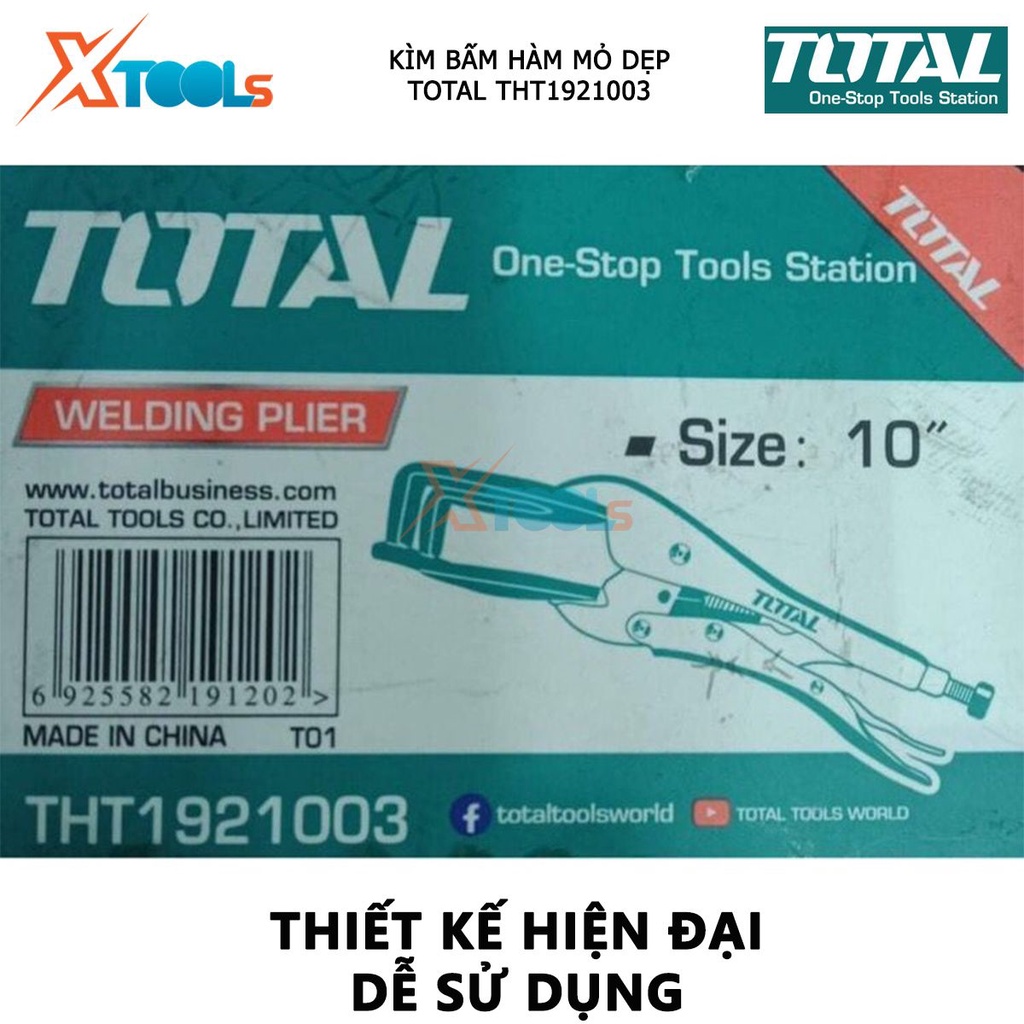 Kìm bấm hàn mỏ dẹp TOTAL THT1921003 | kềm bấm hàn kích thước 10 inch/250mm có mạ lớp niken kẹp chặt, khóa, hỗ trợ siết l