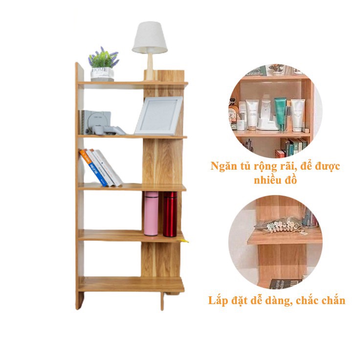 Kệ góc tường 5 tầng chất liệu gỗ MDF chống mốt mọt, phủ bóng, kích thước 120x50x20 cm l Kệ sách gỗ 5 tầng mdf tự lắp