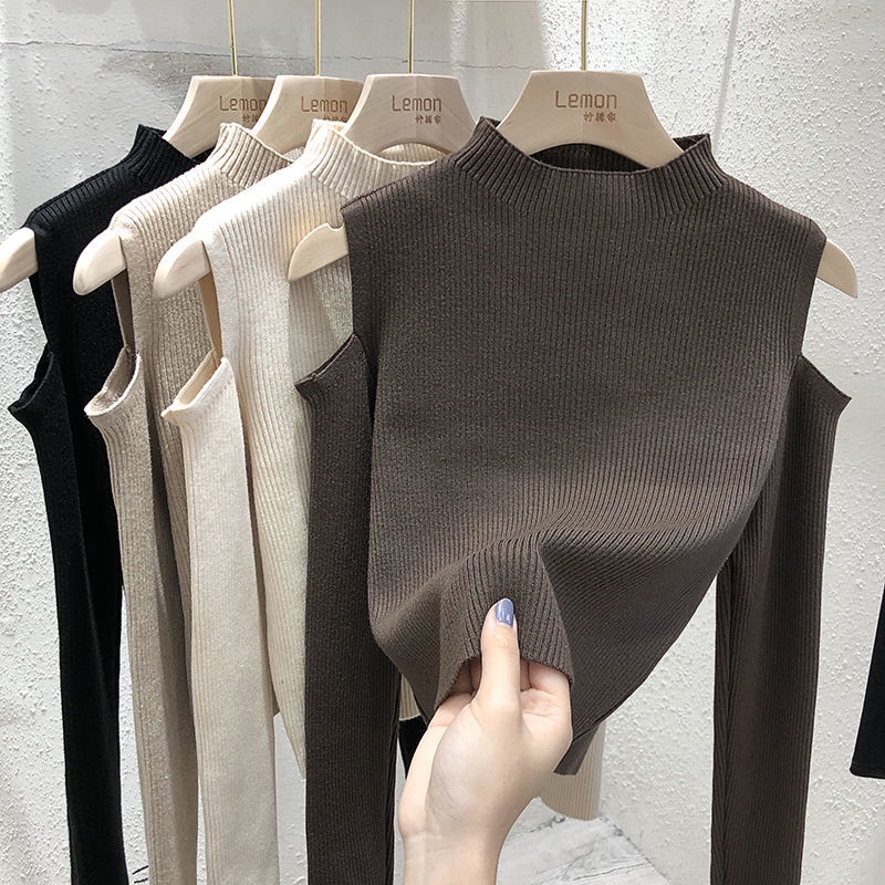 Áo Sweater Dệt Kim Tay Dài Dáng Ôm Màu Đen Thời Trang Xuân Thu 2022