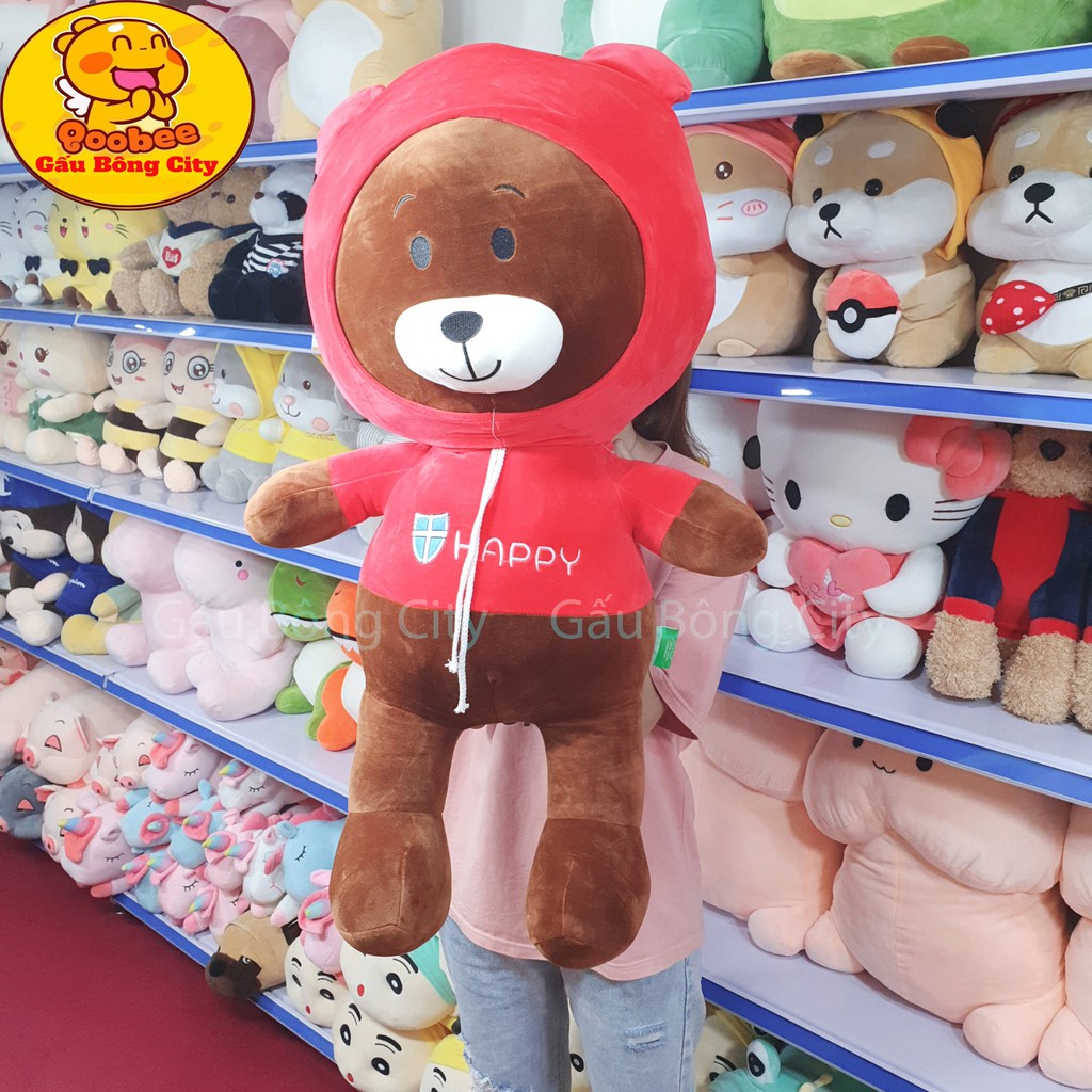 Brown Happy áo mũ đỏ khổng lồ Gấu Bông City - chiều cao thực 88cm