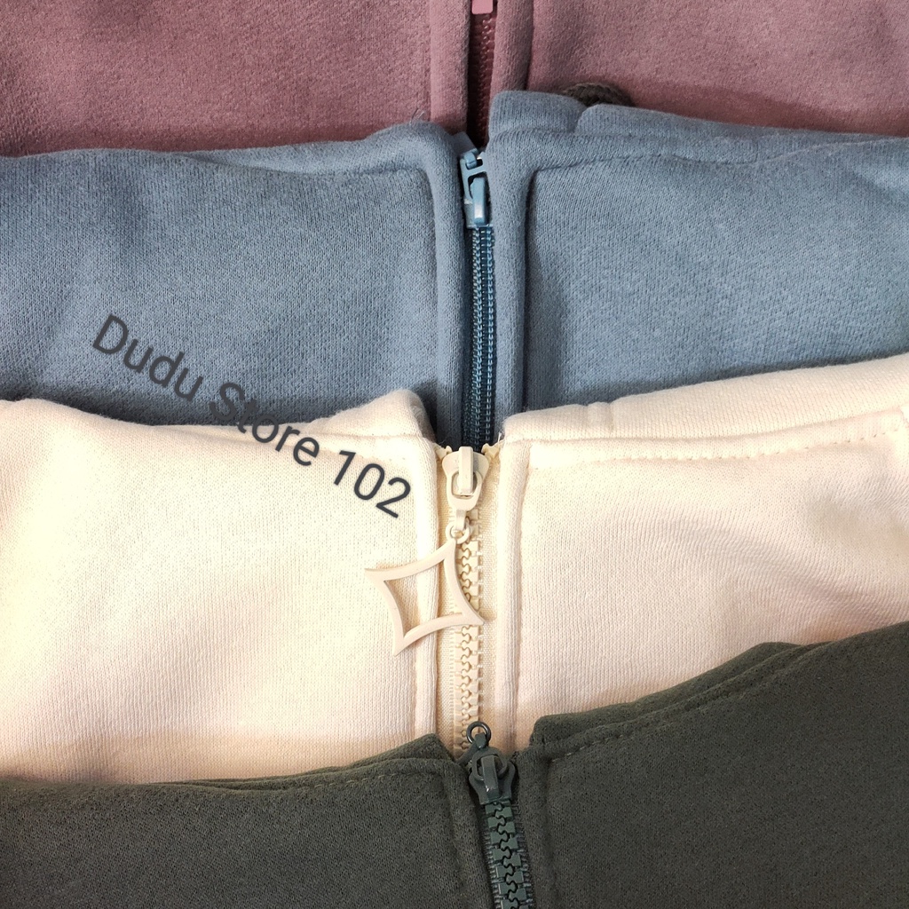 Áo Khoác Hoodie Trơn Lót Nỉ Siêu Ấm Dáng Rộng Unisex Thời Trang