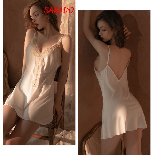 (V19) váy ngủ lụa hàng cao cấp đồ ngủ nữ đồ mặc nhà đẹp gợi cảm - Sanado