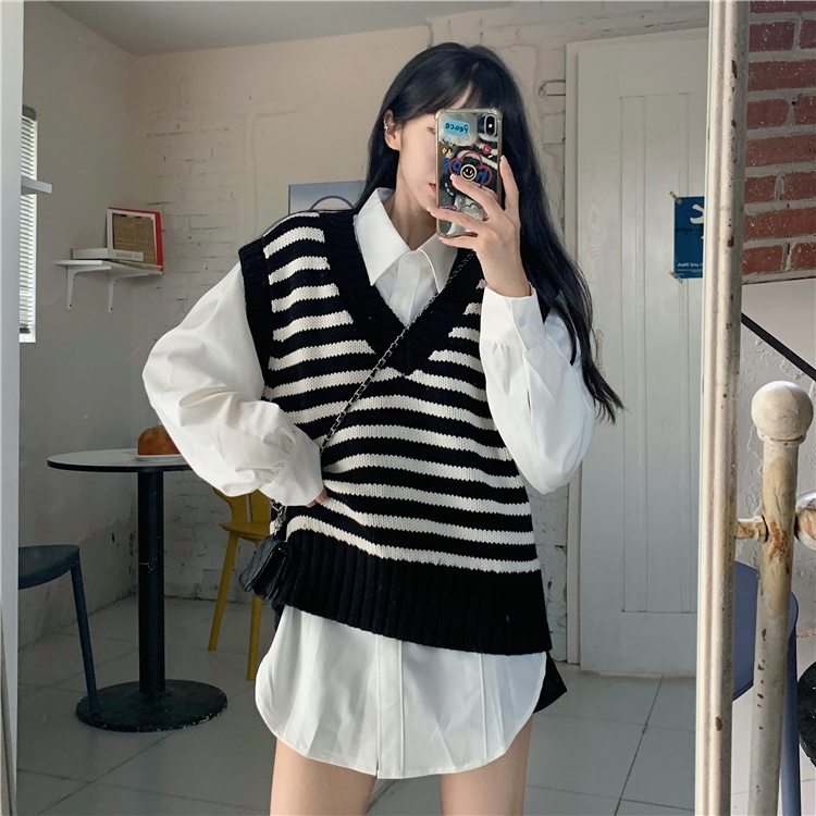 Áo Dệt Kim Sát Nách Giả Nhiều Lớp Kiểu Hàn Quốc Dễ Phối Đồ