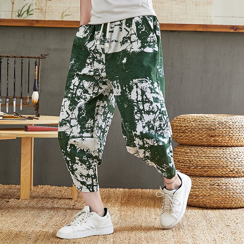 Quần Thể Thao Vải Lanh Cotton Ống Rộng Thời Trang Xu Hướng Cho Nam