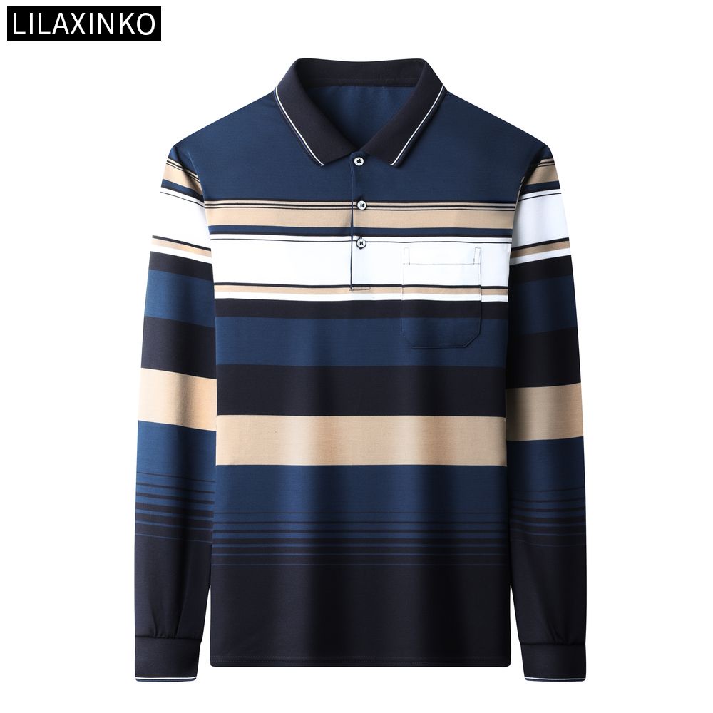 Áo Thun Polo Cotton Tay Dài Kẻ Sọc 3 Màu Thời Trang Thu Đông Cho Nam