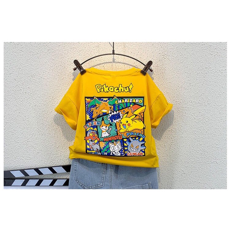 [ Cao cấp - Mẫu mới] Áo thun bé trai vải Cotton 100% họa tiết Pikachu đáng yêu