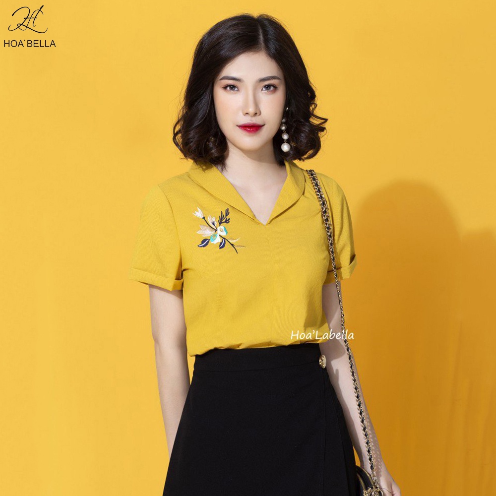 Áo Sơ Mi Nữ HOABELLA Chất Đũi Nhật Cổ V