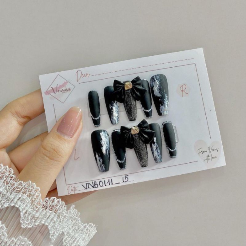Nail box đen huyền bí đính nơ - kèm keo❤