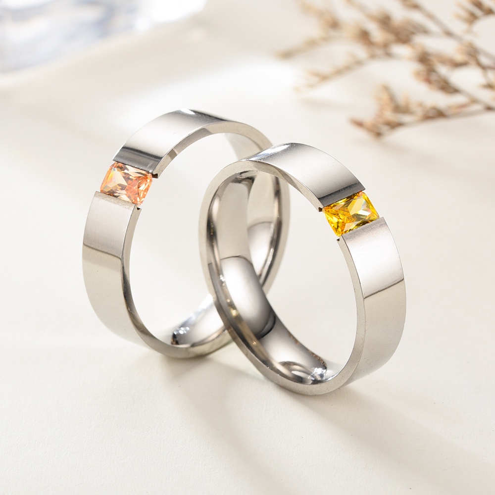 Nhẫn Đính Hôn Bằng Thép Không Gỉ Đính Đá Zircon Vuông Thời Trang Dành Cho Nữ