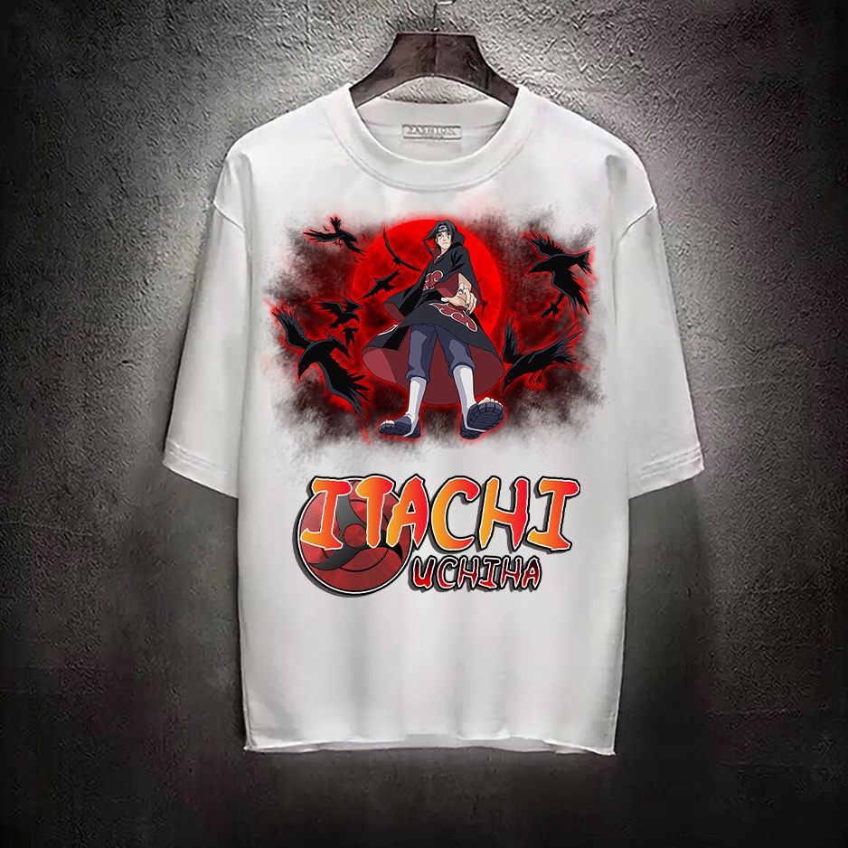 Áo thun nam nữ tay lỡ vải cotton form rộng màu trắng Hạ Băng Designs - Itachi 002
