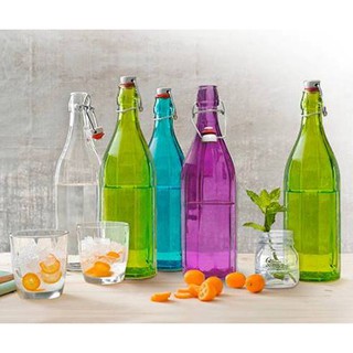 [Made in Italy] Chai thủy tinh nắp gài 1 Lít Oxford 10 cạnh nhiều màu Đỏ/Cam/Xanh lá/Xám/Xanh dương/Hồng/Tím/Trắng