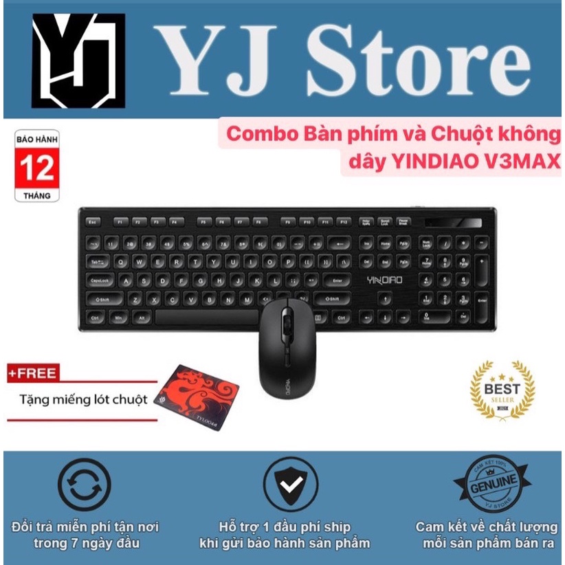 Combo Bàn phím và Chuột không dây YINDIAO V3MAX + Tặng Kèm Lót Chuột-YJ