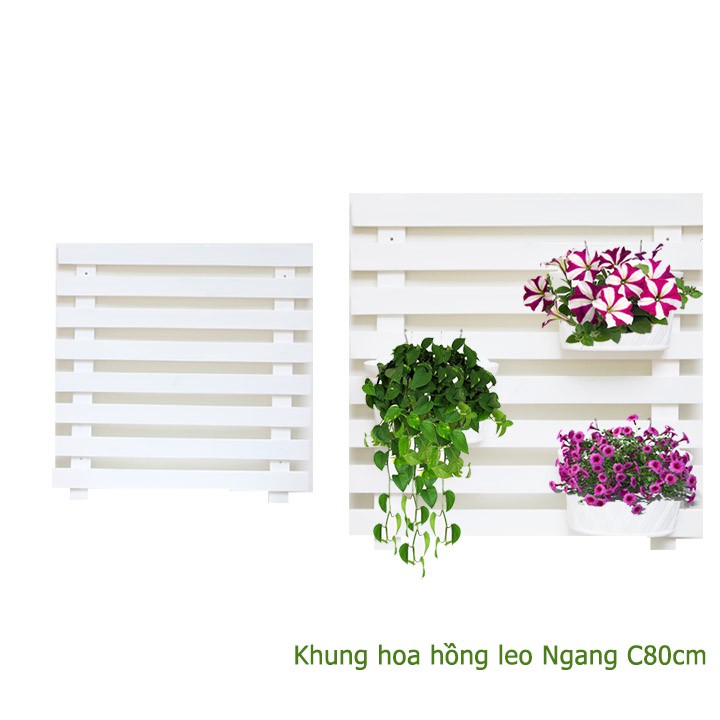 Giàn gỗ treo ban công, R80xC80cm, gỗ tràm siêu bền, màu trắng, làm khung hoa hồng leo, bông giấy |Green