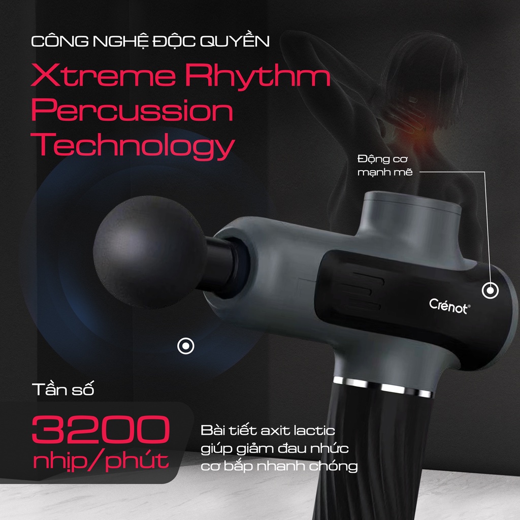 Súng massage cầm tay CRENOT Therap M5 máy matxa thư giãn giảm đau nhức toàn thân nhiều cấp độ rung tần số cao
