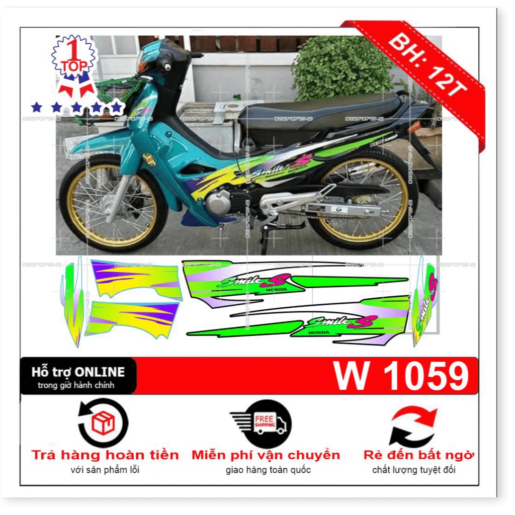 ( Quí khách vui lòng mang ra tiệm cho thợ dán ) Tem wave 110 smile S xanh ngọc đen