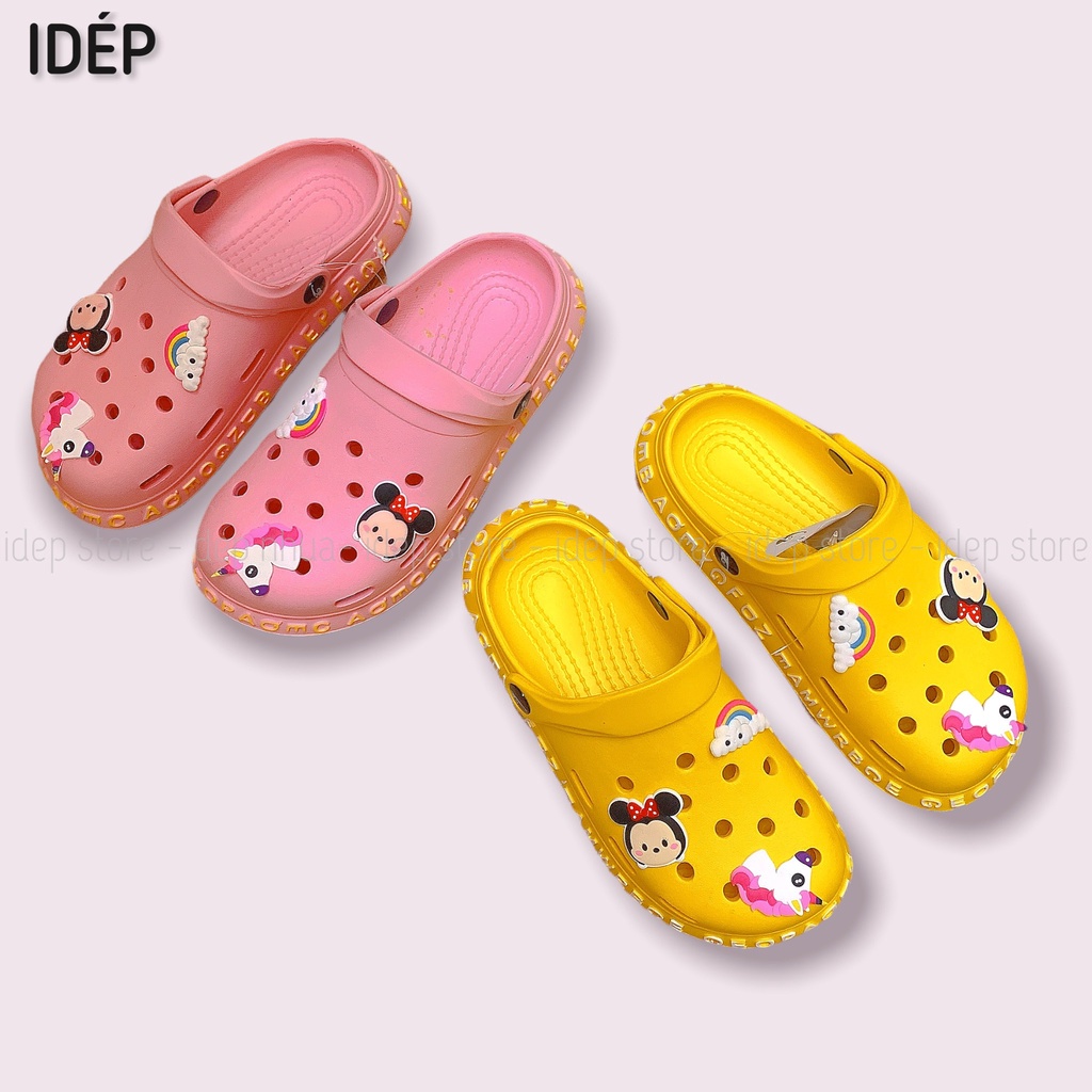 Dép Crocs IDÉP viền chữ siêu nhẹ cao 3cm (Tặng 6 sticker) - Giày sục nữ đi mưa - SL034