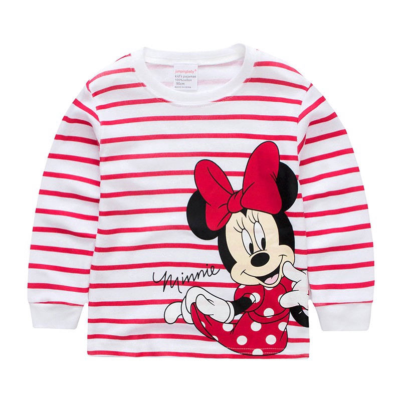 Bộ Pijama Dài Tay In Hình Chuột Minnie Cho Bé