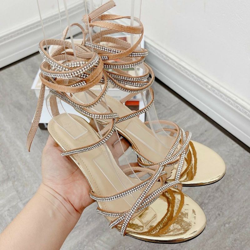 GIÀY CAO GÓT SANDAL DÂY ĐÁ SIÊU LUNG LINH CỘT THẮT CỔ XIÊU ĐẸP Ạ 😍