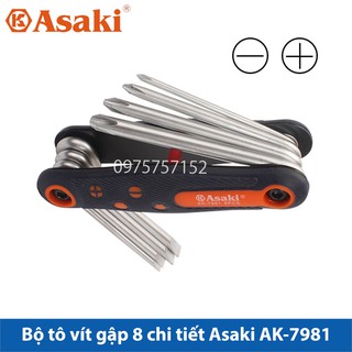 Bộ tô vít gập - Bộ tua vít xếp đa năng 8 trong 1 Asaki AK-7981 giocongcu