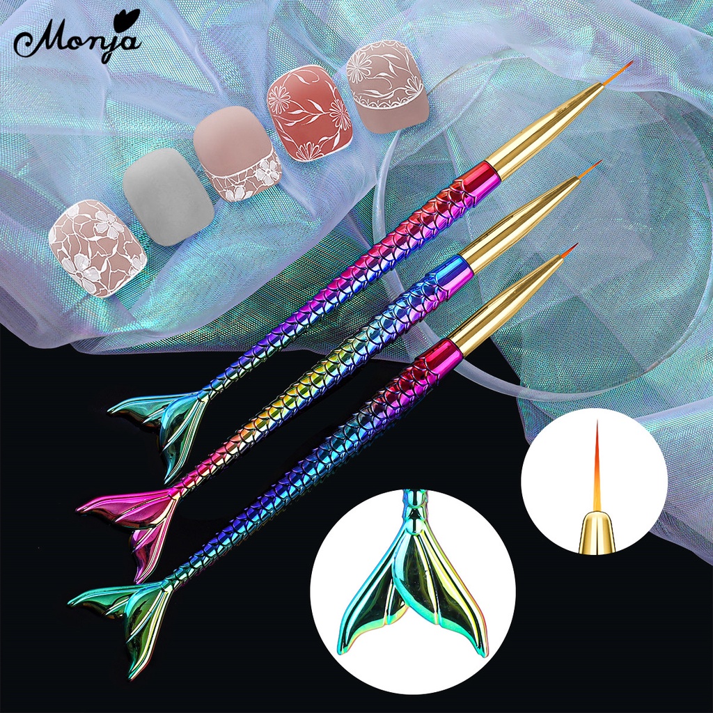 MONJA Set 3 Cọ Vẽ Trang Trí Móng Tay 7 / 10 / 11mm Chuyên Dụng