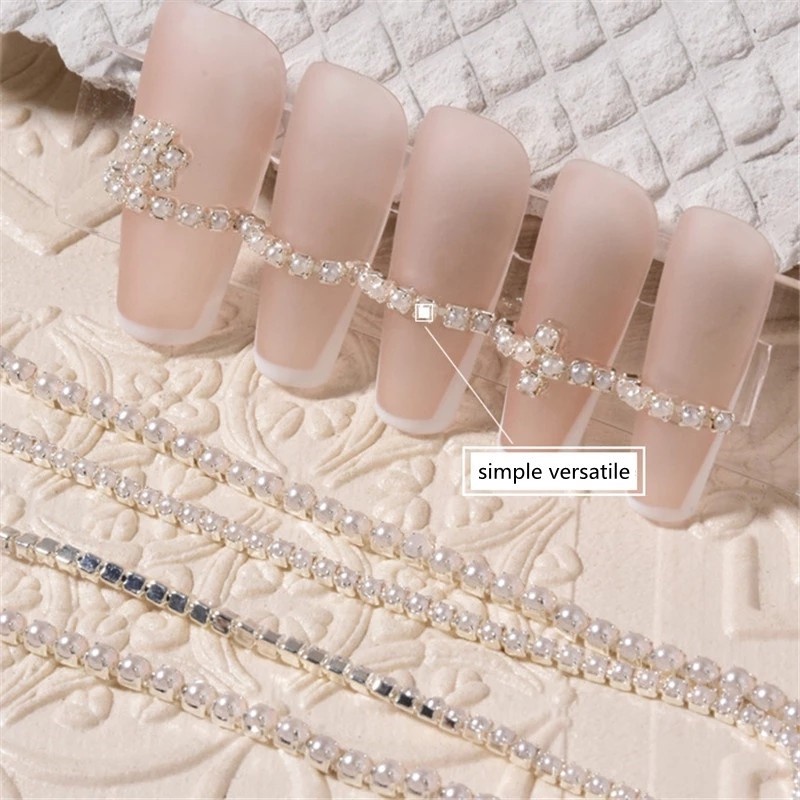 Chuỗi Dây Xích Ngọc Trai Giả 3D 20/25cm Dùng Trang Trí Móng Tay Nghệ Thuật DIY