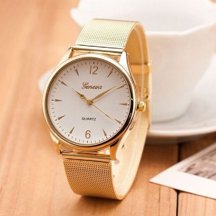Đồng hồ thời trang nam nữ Geneva dây lưới vàng