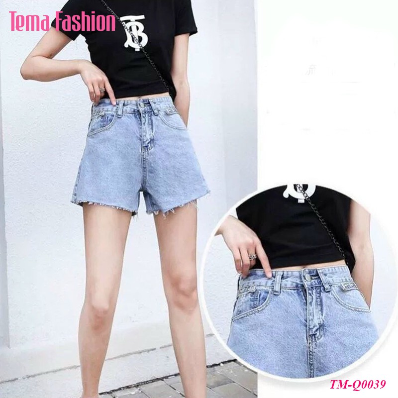 [Mã WASTMAY giảm 15% tối đa 30K đơn 150K] Quần short jean nữ TEMA - Quần đùi nữ jean dày dặn màu xanh gấu rách siêu đẹp