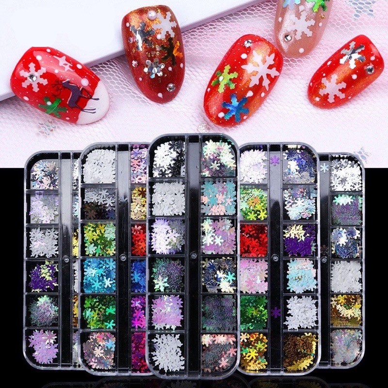 Sequin kim tuyến hoa tuyết nail-bông tuyết Giáng sinh Noel trang trí móng