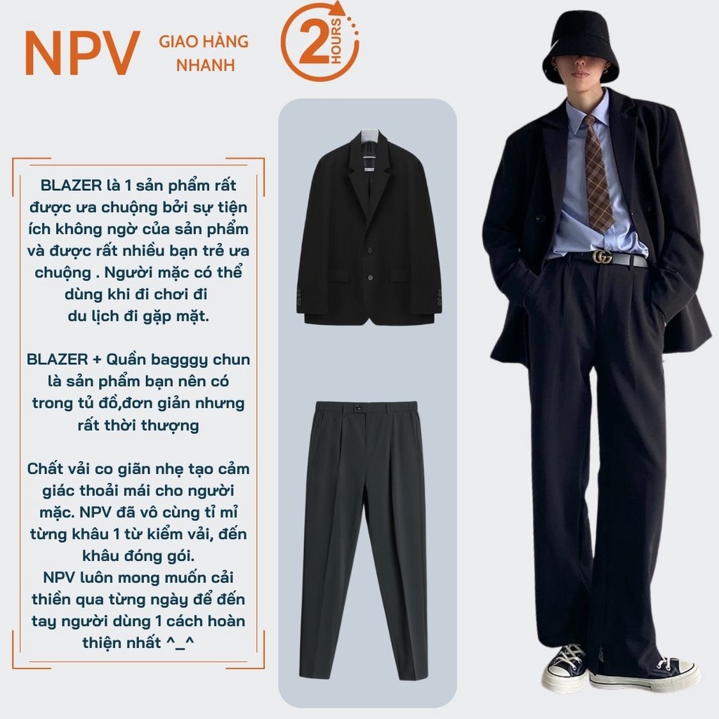 Áo khoác blazer nam-nữ form rộng NPV hàn quốc 2 khuy cài thương hiệu