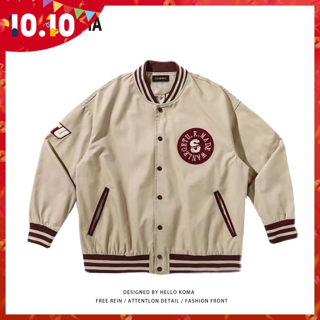 Áo Khoác Bóng Chày Dáng Rộng Thêu Hình Hello Kitty Màu Tương Phản Kiểu Đường Phố Nhật Bản Cá Tính Cho Các Cặp Đôi