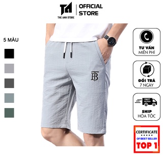 Quần short nam cao cấp, quần ngố nam chất liệu đũi xước linen thêu chữ BT, BT09