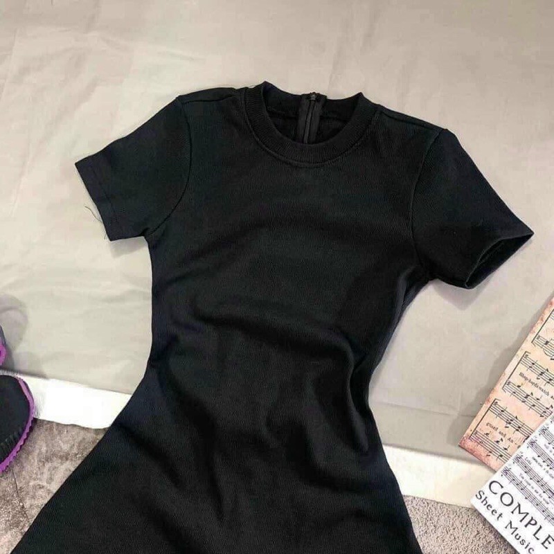 Đầm len gân tay con basic