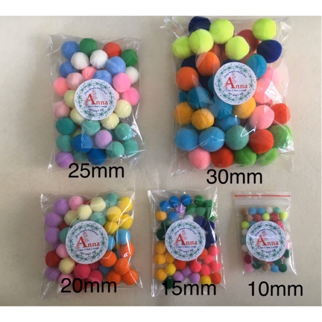 Pompom 50v Được chọn màu/Tuỳ chọn kích cỡ 3cm-2,5cm-2cm-1,5cm-1cm