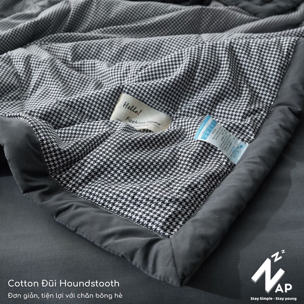 Bộ Chăn Chần Ga Gối 4 Món Cotton Đũi Caro Kẻ Đen Vintage Tối Giản Thoáng Mềm Size m6 m8 2m2 Napbedding
