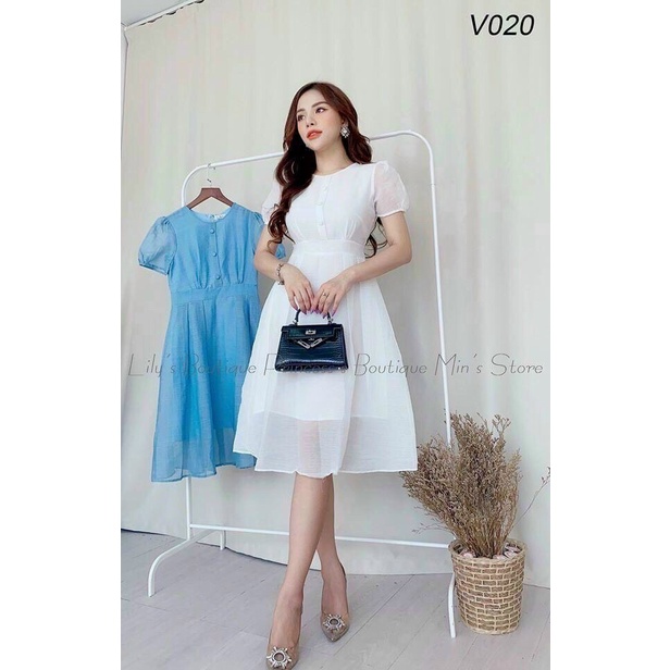 Váy Xòe Đính Nút Dọc Phong Cách Thanh Lịch Thời Trang Nữ