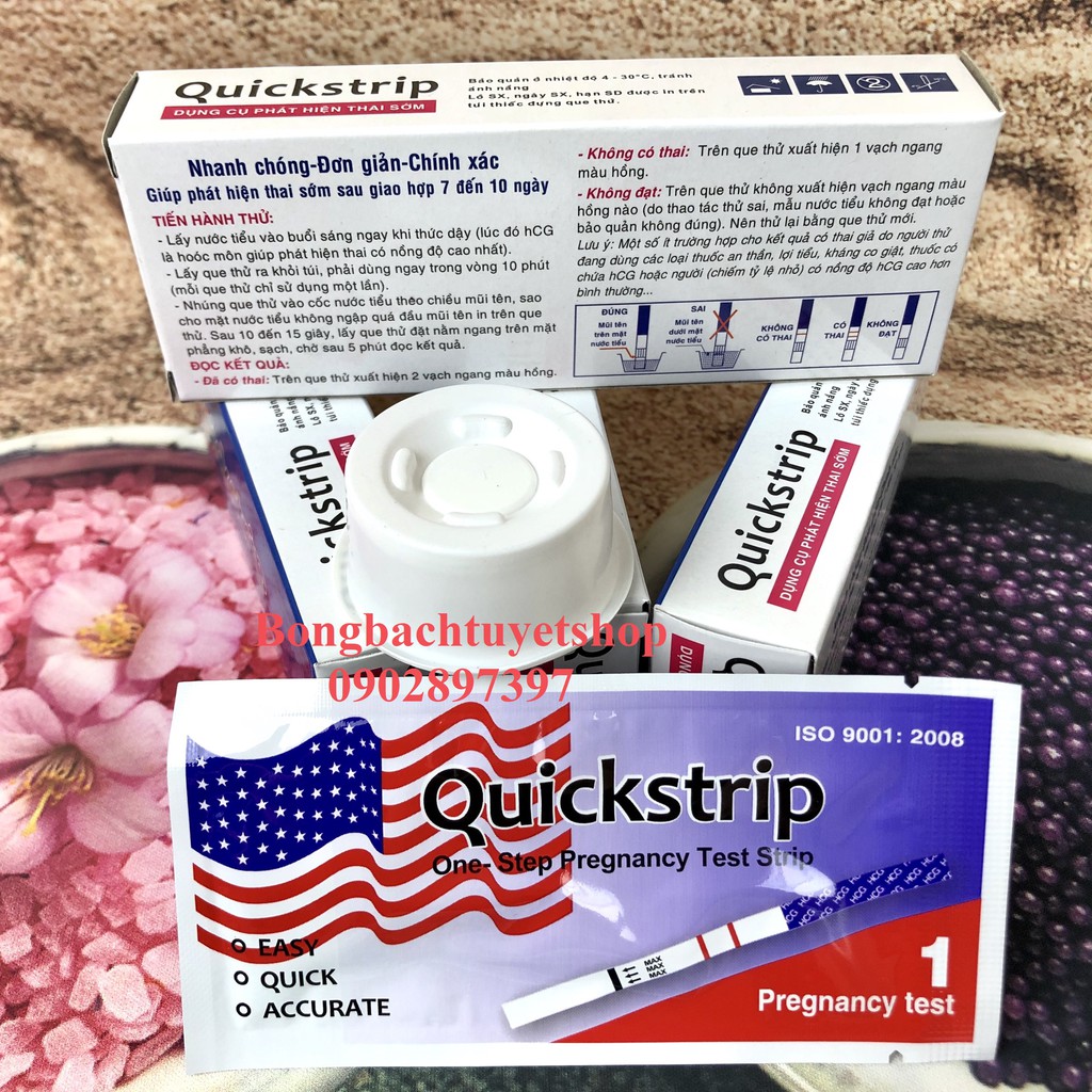 Combo 16 Que Thử Thai Quickstrip có in hình lá cờ &quot; NHANH CHÓNG - ĐƠN GIẢN - CHÍNH XÁC - GIÁ RẺ &quot;