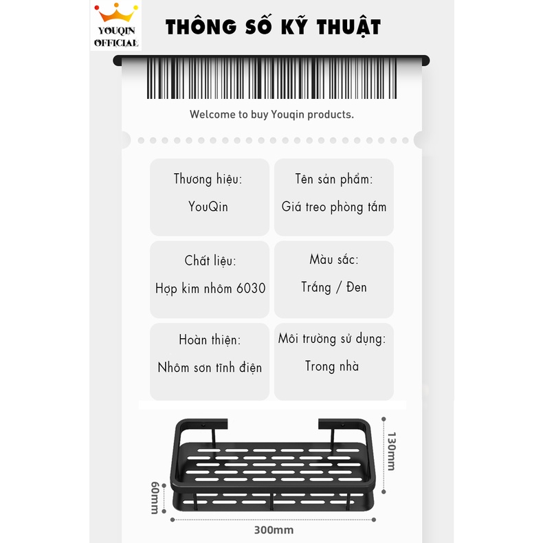 Kệ Nhà Tắm Dán Tường, Kệ Phòng Tắm, Kệ Đa Năng Treo Tường - YouQin Hợp Kim Nhôm Chống Gỉ, Chống Ẩm, Dán Keo Siêu Chắc