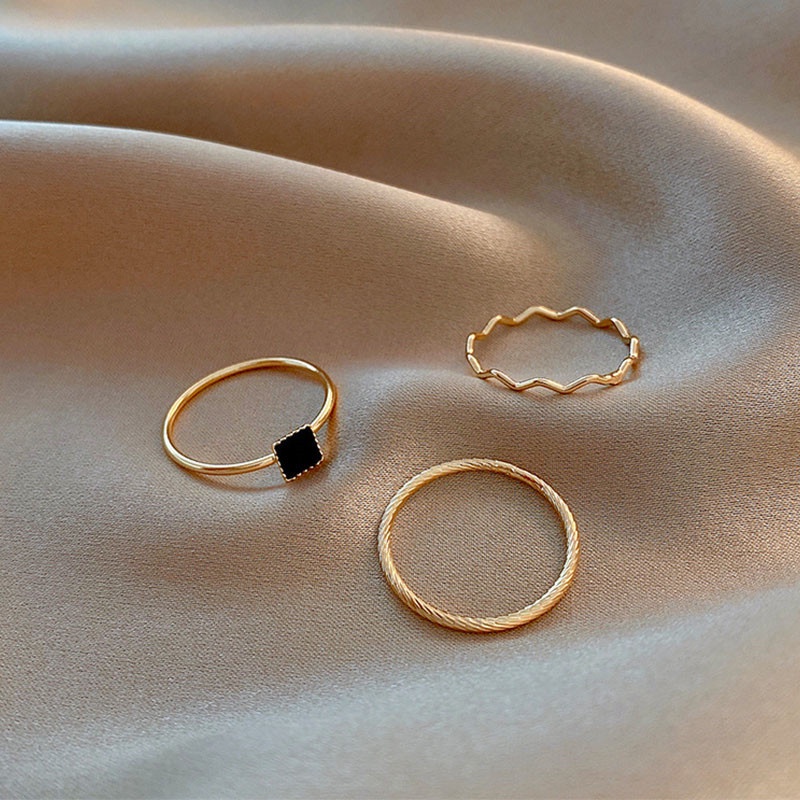 3 Nhẫn đính đá zircon màu đen thời trang Hàn Quốc trẻ trung