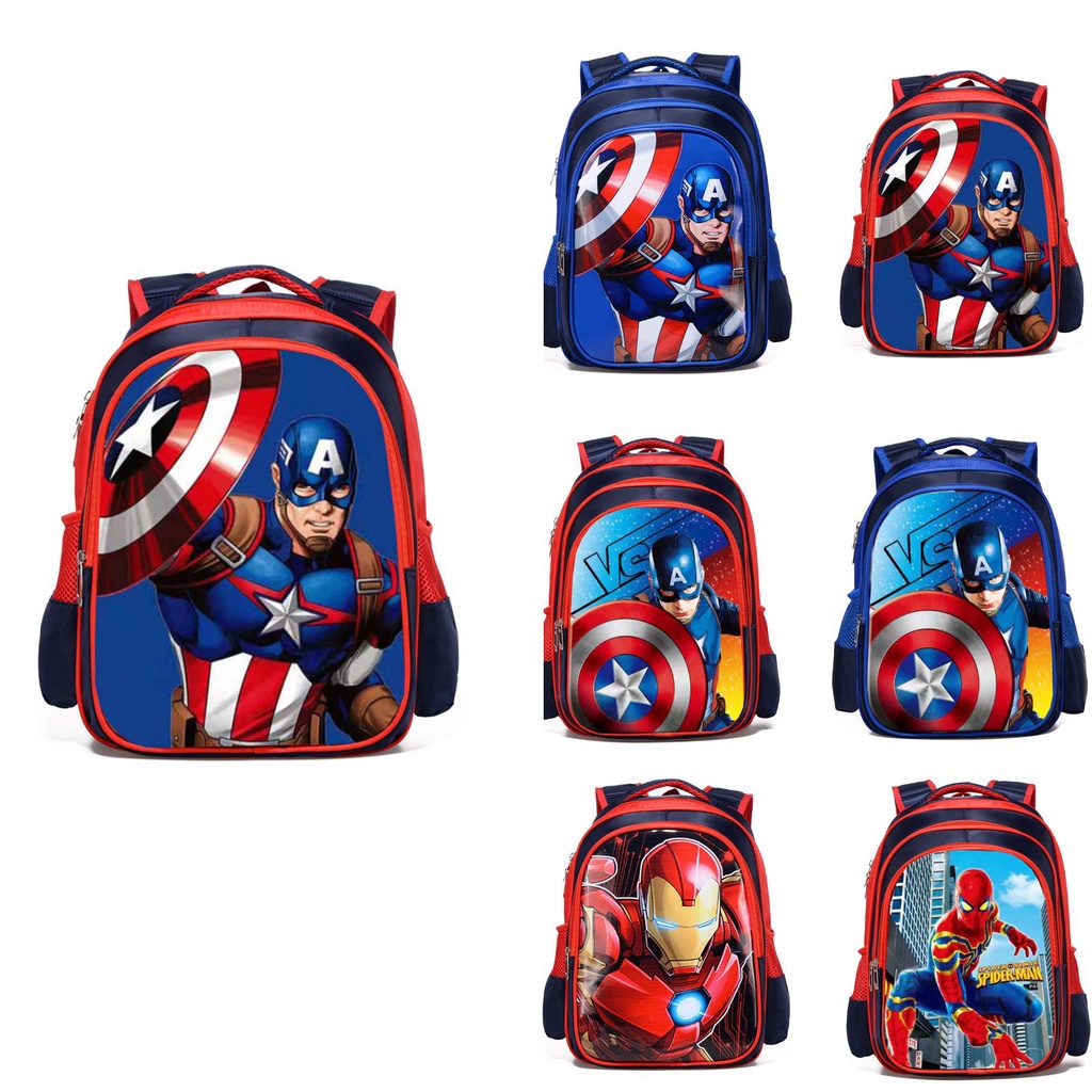 Children Boys Cartoon Marvel School Bags Spiderman Kindergarten School Backpack Captain America Iron Man Avengers Primary School Bag Travel Bag
