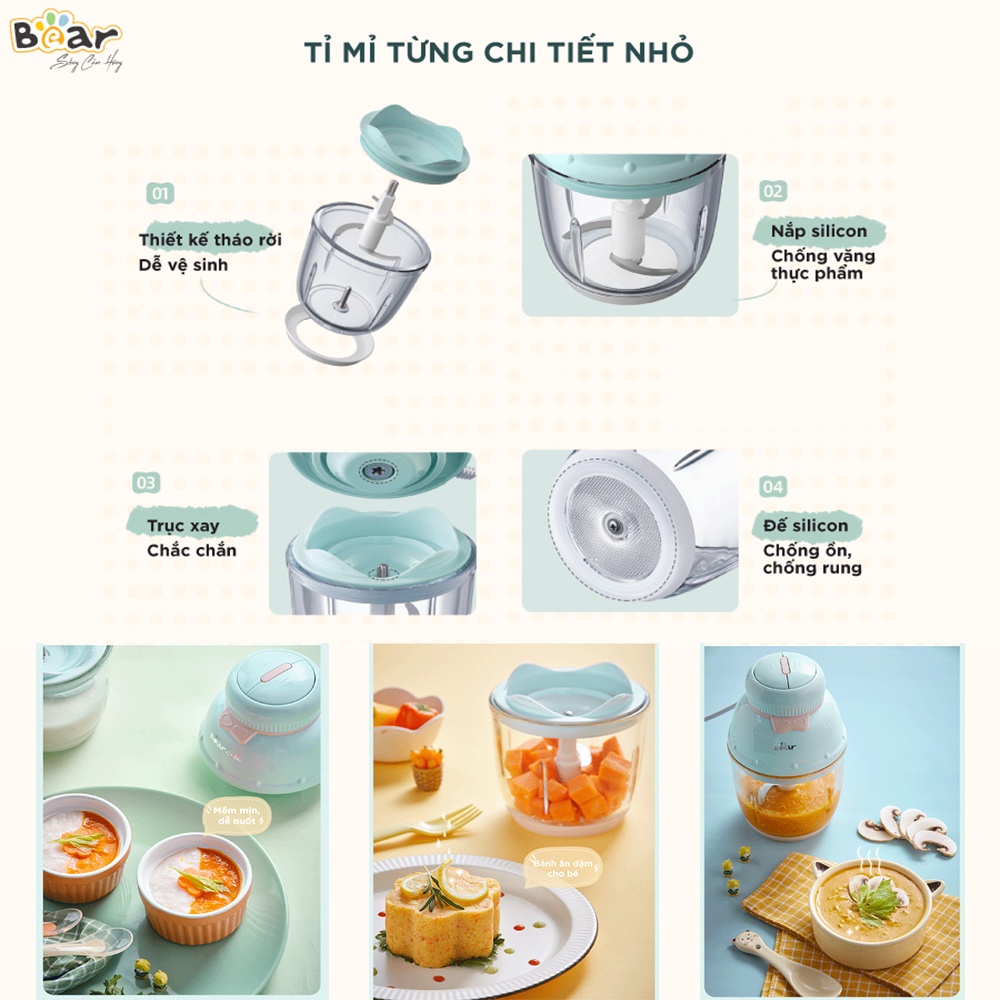 Máy Xay Thịt Thực Phẩm Đa Năng Mini Nhỏ Gọn Cho Thực Phẩm Ăn Dặm Tỏi Ớt Bear  0.6 Lít Bear GR-B06V1- HiMect