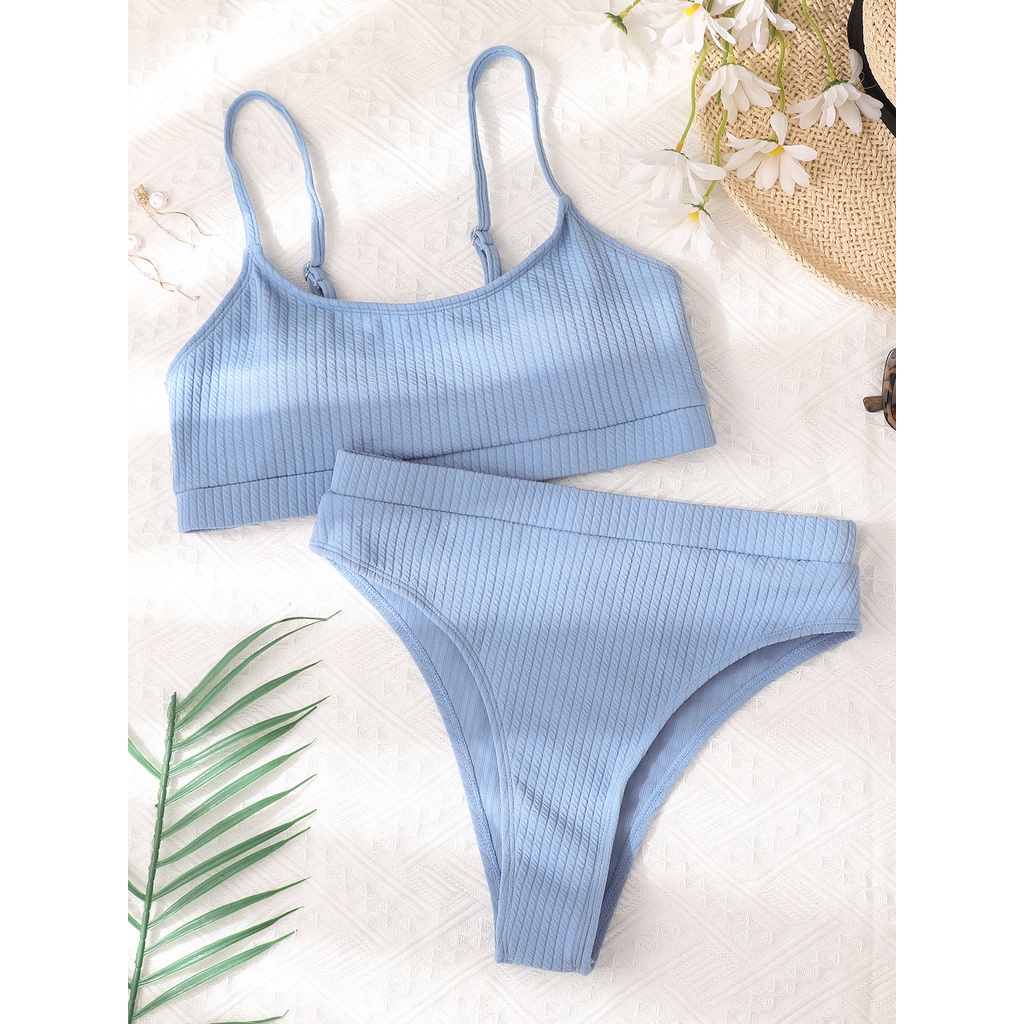 Bộ bikini hai mảnh cổ chữ U chất liệu dệt kim dày dặn thời trang quyến rũ cho nữ