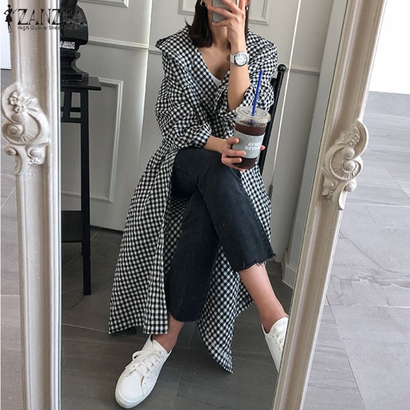 Áo Khoác ZANZEA Tay Dài Có Nón Họa Tiết Sọc Ca Rô Thời Trang Cho Nữ | BigBuy360 - bigbuy360.vn