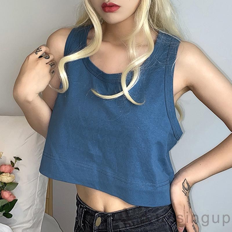 DRESSINGUP-Áo Tank Top Không Tay Cổ Chữ U Màu Trơn Thời Trang Mùa Hè Dành Cho Nữ