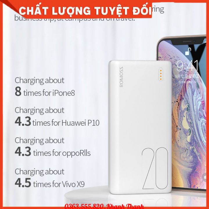 Pin dự phòng 20.000mAh ROMOSS SIMPLE (3 cổng Micro, Type-C, Lighting)