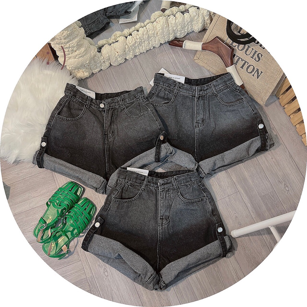 Quần Short Jeans xám loang màu lật lai hàng Quẩng Châu cao cấp NAMISA QS10