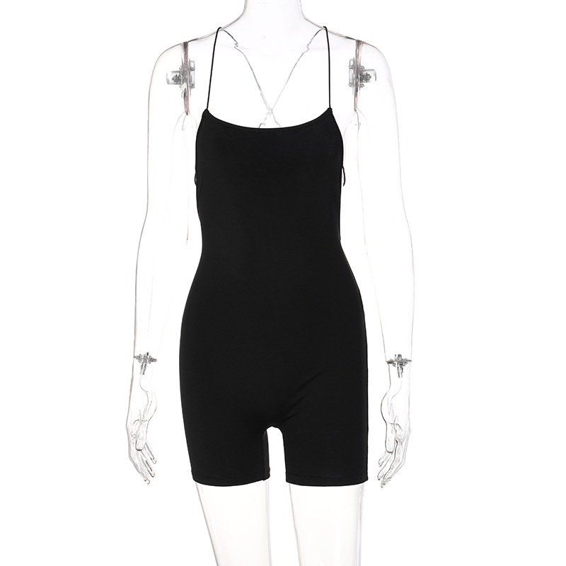 Jumpsuit Sát Nách Màu Trơn Thiết Kế Hở Lưng Quyến Rũ