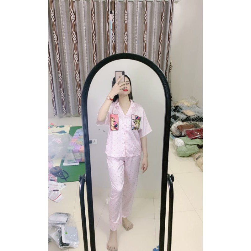 THANH LÝ NEW Pijama lụa dài tay tiểu thư dễ thương kute