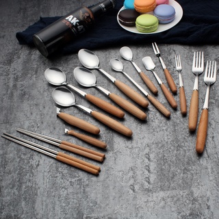 Muỗng/ Đũa/ Nĩa bằng thép không gỉ tay cầm gỗ tinh tế với nhiều loại tùy chọn